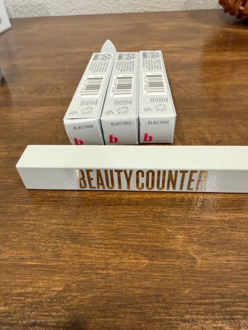 NIB 3 Beautycounter Lip Stick in White Packaging with Gold Logo - Electric